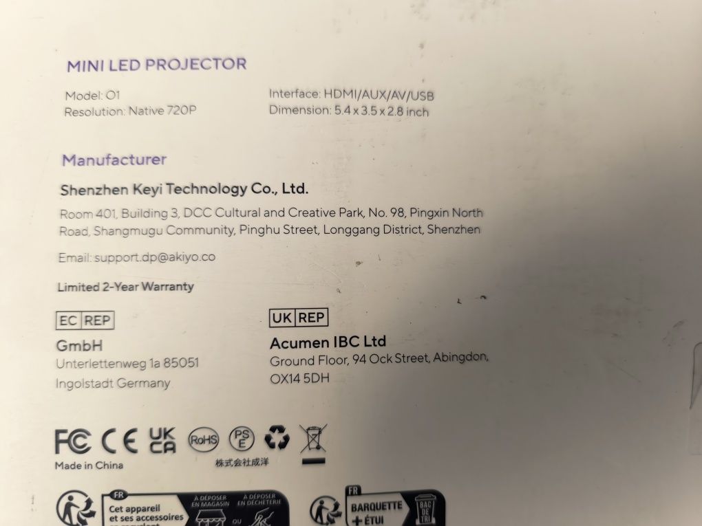 Projektor mini LED AKIYO 01 stan idealny