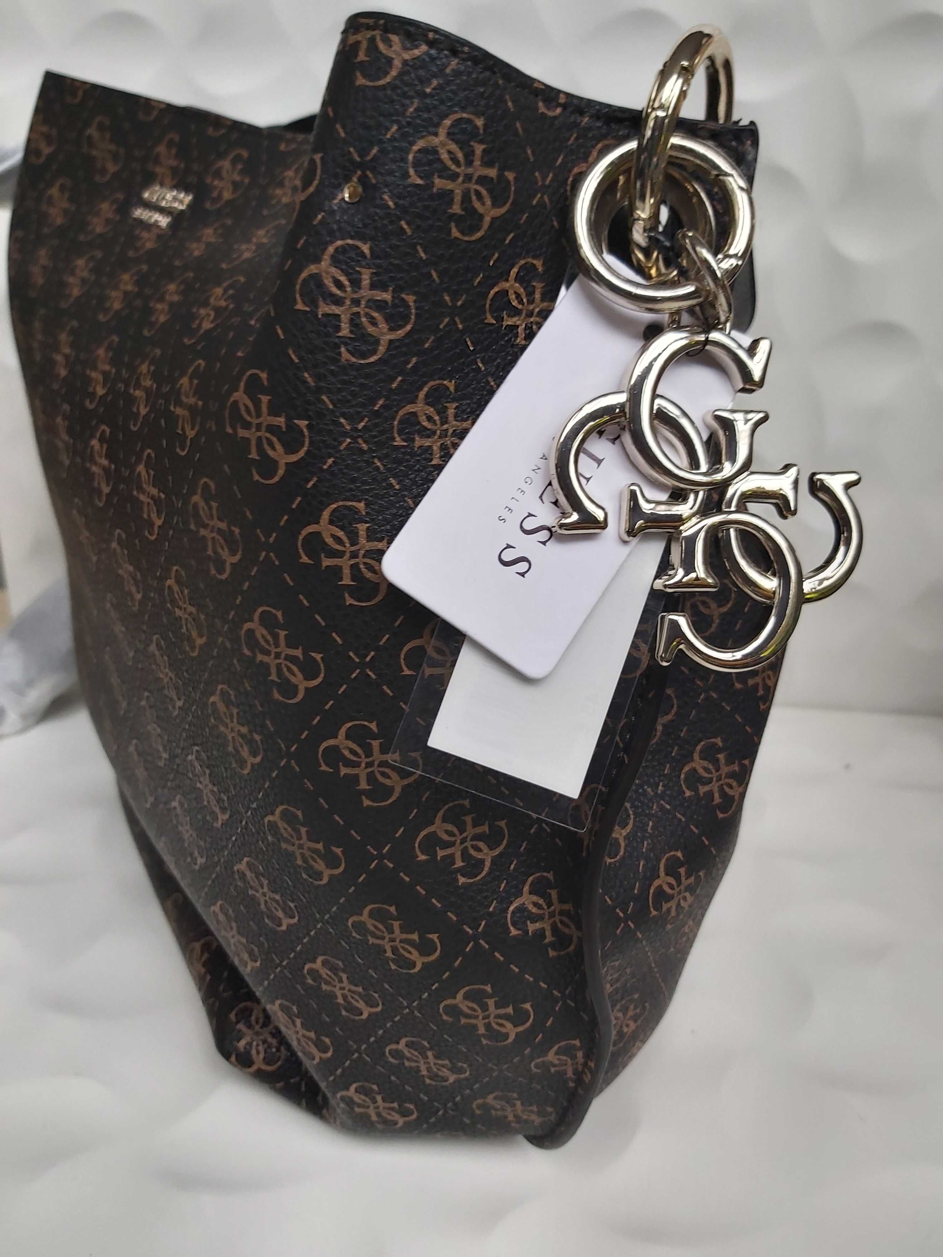 NOWA torba brąz GUESS shopperka torebka monogram T432