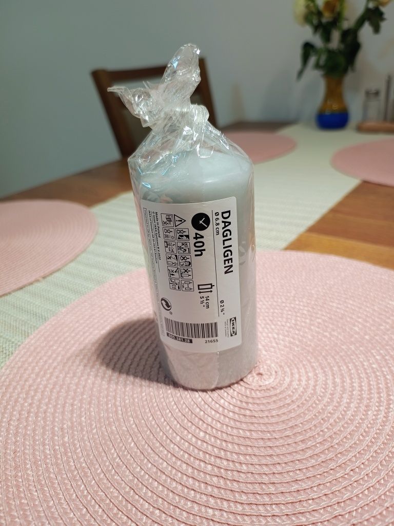 Świeca duża stołowa Ikea szara