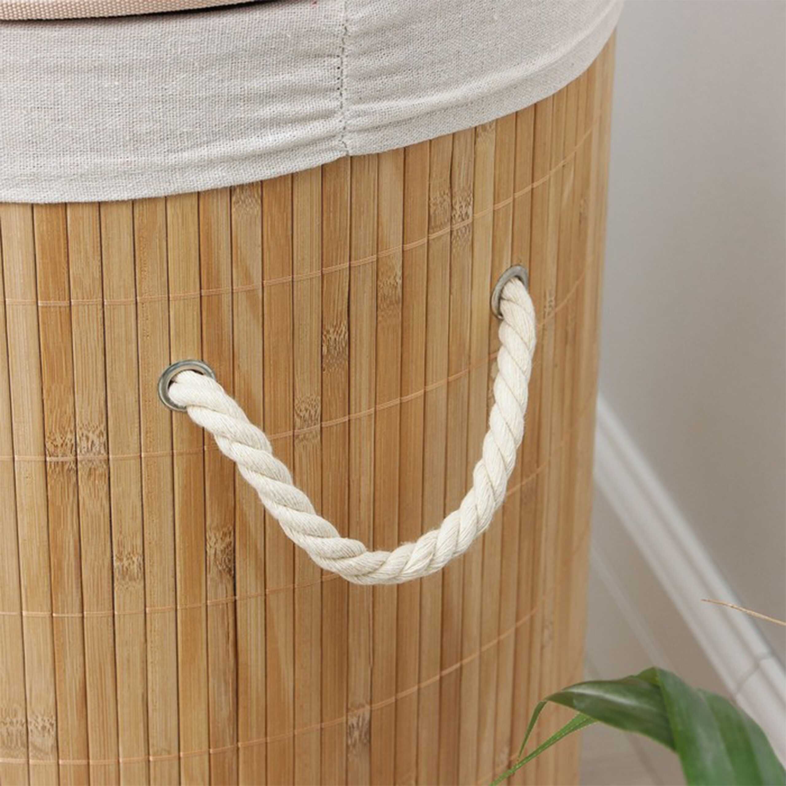 Kosz bambusowy na pranie bieliznę zabawki z pokrywką pojemnik 60l
