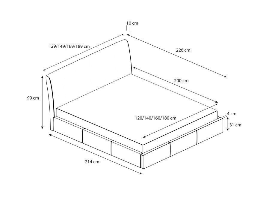 Łóżko tapicerowane ALOA + stelaż, pojemnik 90/120/140/160/180x200