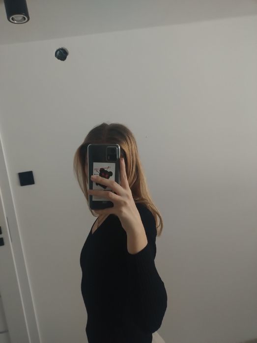 Sweter dopasowany prążkowany bluzka długi rękaw czarna długa ciepła ba