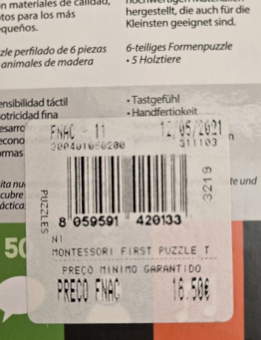 Montessori First Puzzle - 2 a 4 anos - 5 figuras madeira - Como novo