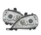 FARÓIS COM LUZ DIURNA LED MERCEDES ML W163 02-05 FUNDO CROMADO