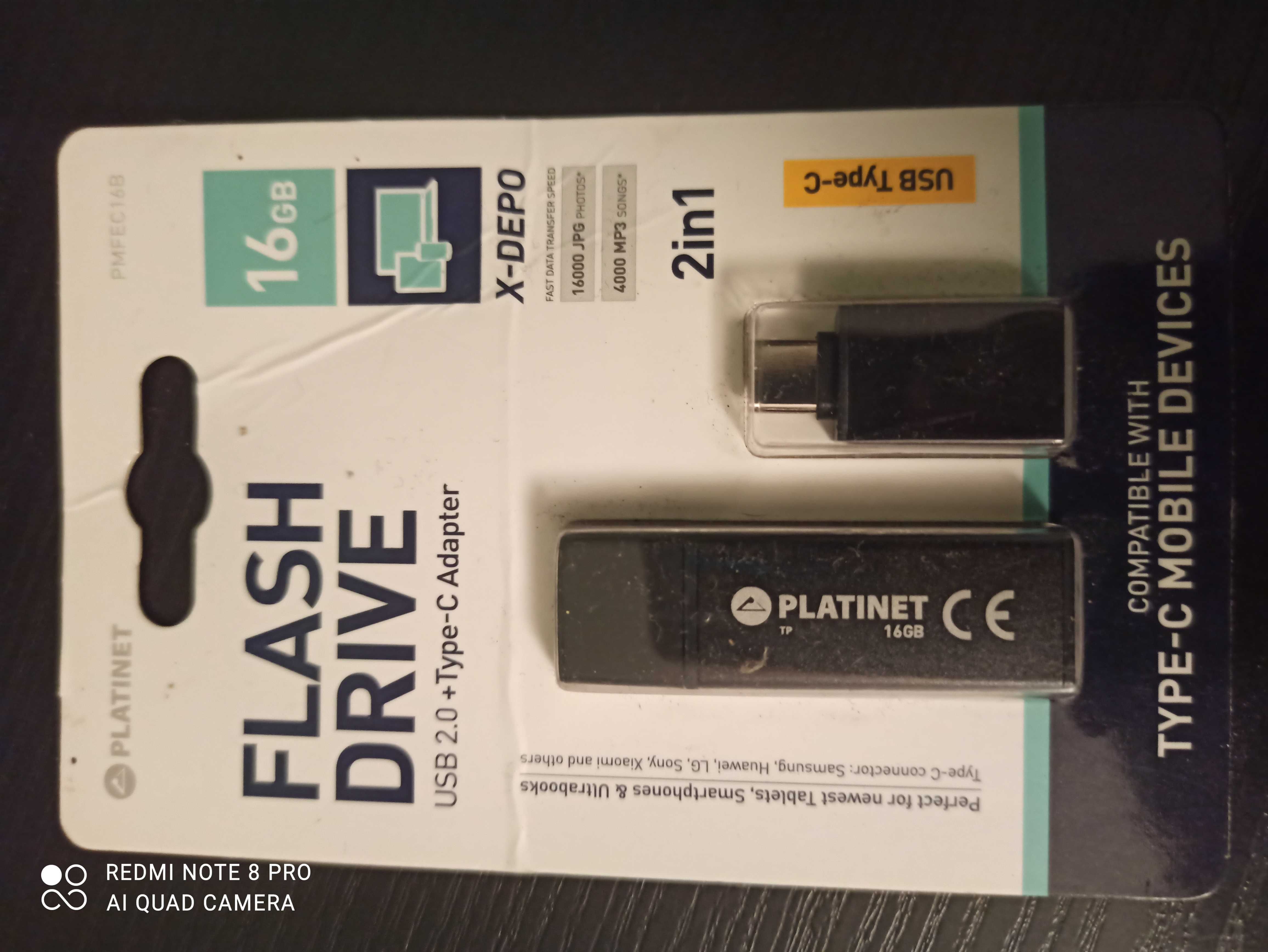 Flash drive USB 2 + Type-C adapter 16 GB
