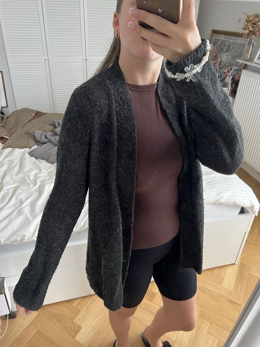 Kardigan sweter szary Zara S jesienny zimowy wełna y2k