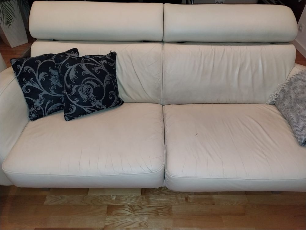 Komplet sofa i szezlong skóra kolor waniliowy