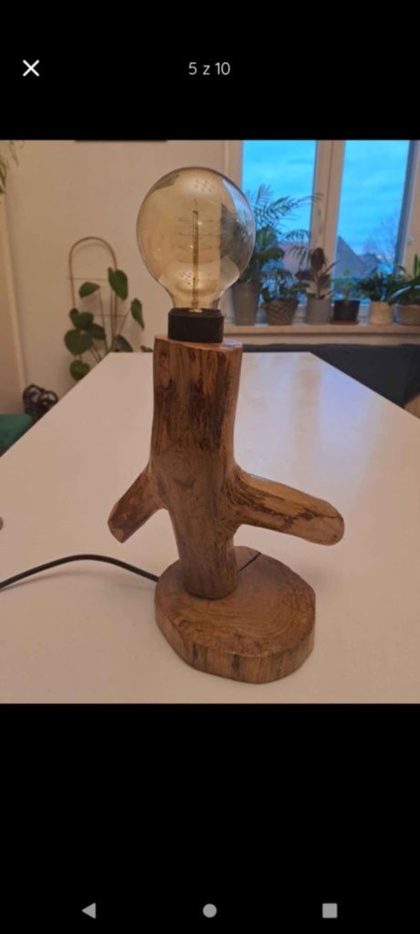 lampa ze starego drzewa, ręcznie robiona