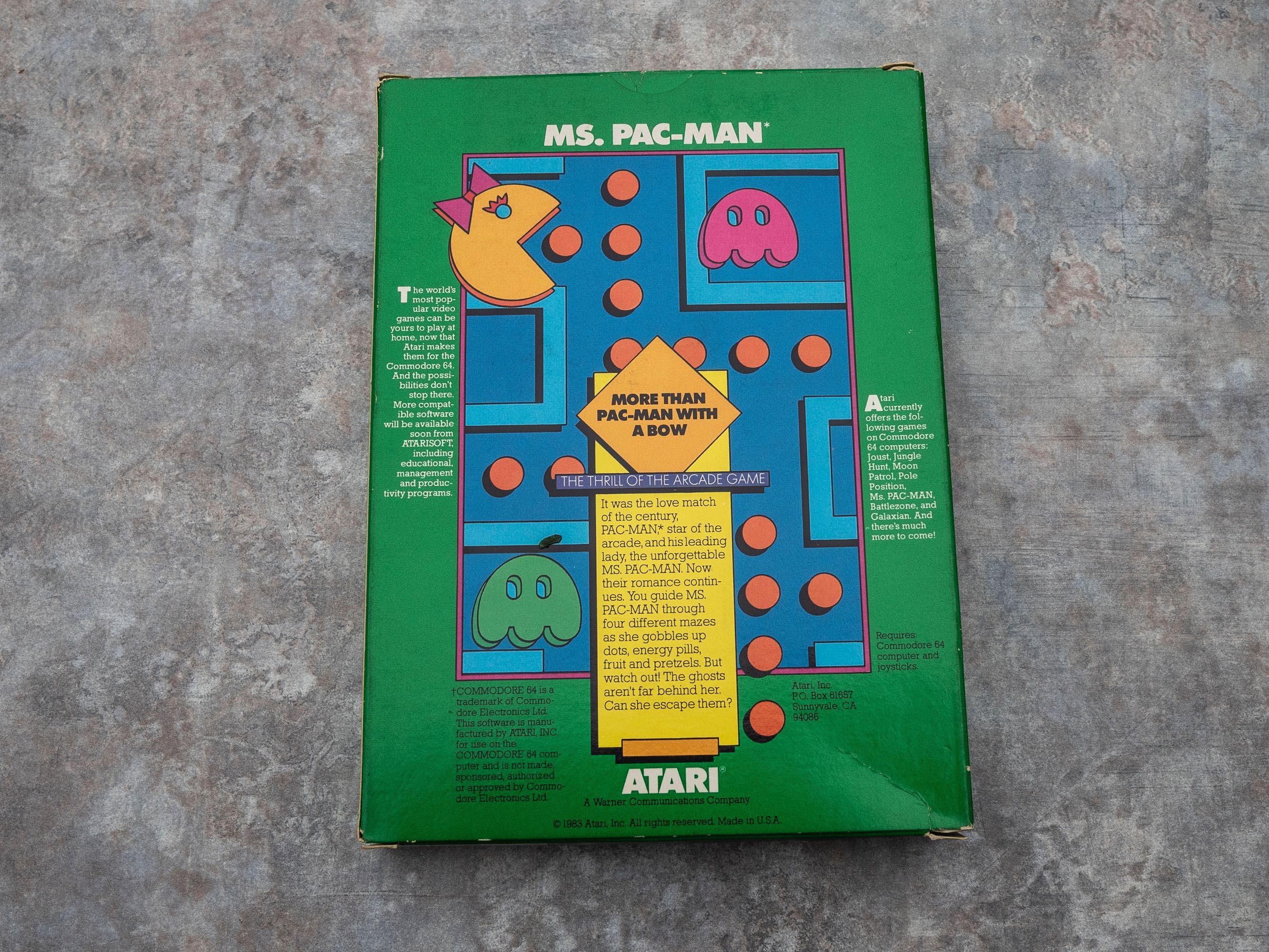 Atari Ms. Pac Man. Wersja dla Commodore 64. Cartridge w pudełku