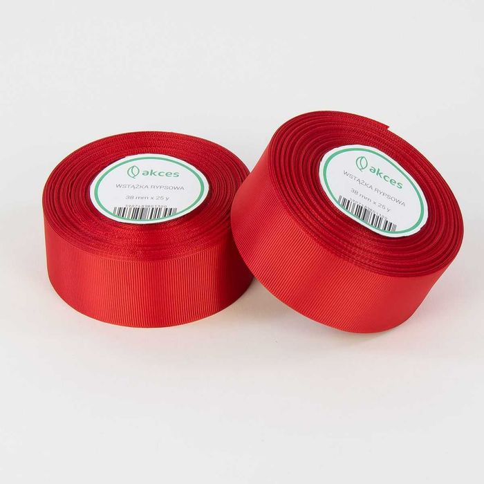 Czerwona tasiemka rypsowa wstążka ryps 38mm 22m