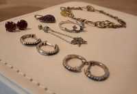 Zestaw srebrnej biżuterii, bransoletka, kolczyki, pierścionki