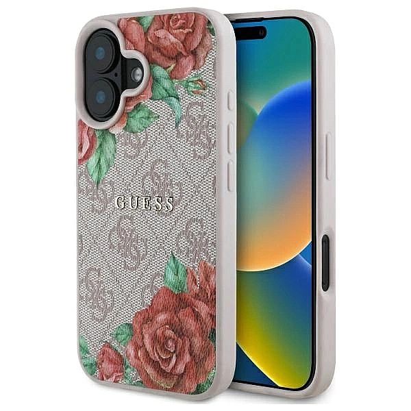 Etui Guess 4G Flowers Print MagSafe na iPhone 16/6.1" - różowe