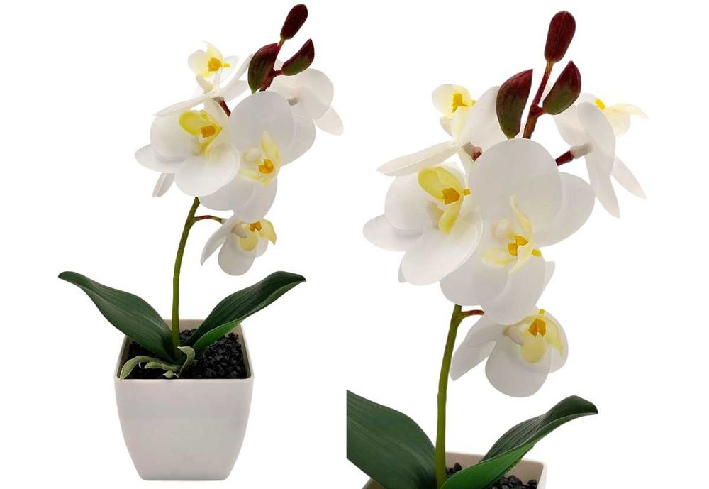 Sztuczny storczyk w doniczce biały silikonowy orchidea ozdobna 30cm