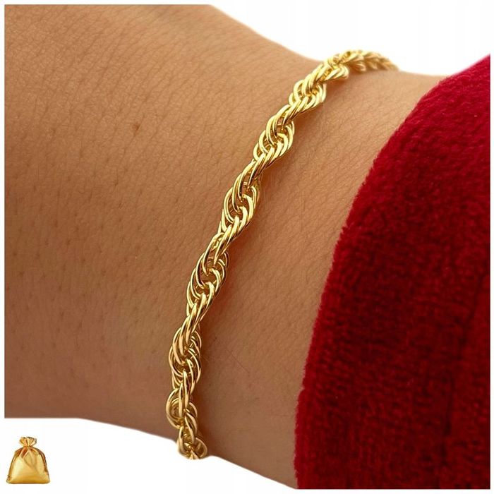 Złota Bransoletka Damska Splot Kordel Srebro Próba 925 Pozłacana 20 cm