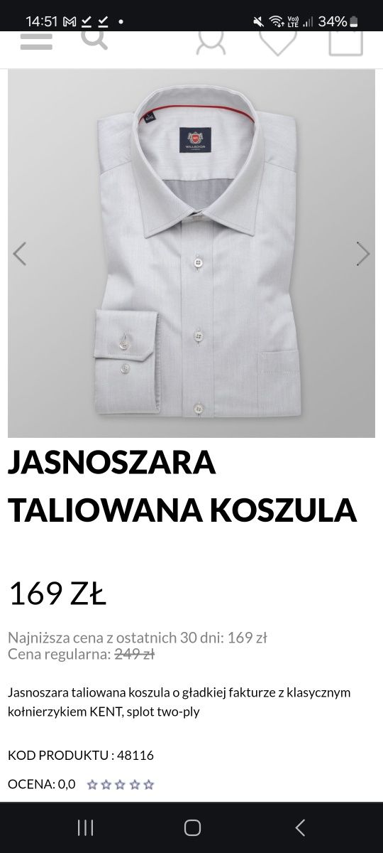 Męska koszula z długim rękawem szara L / 41/42 Willsoor