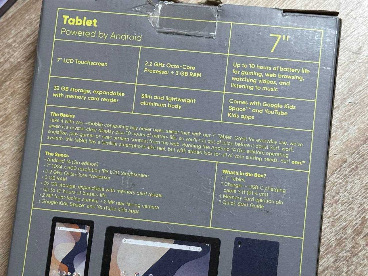Планшет Onn 7" 2024 model 3Gb+32Gb Android 14 Комплект, як новий