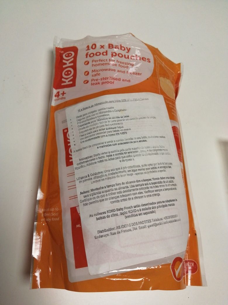 Bolsas pacotes alimentação reutilizáveis para bebé 150 ml
