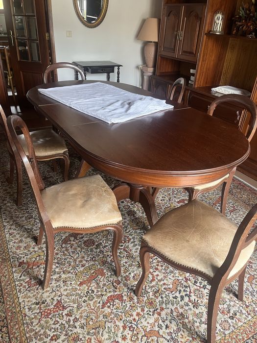 Mesa extensivel madeira com 6 cadeiras