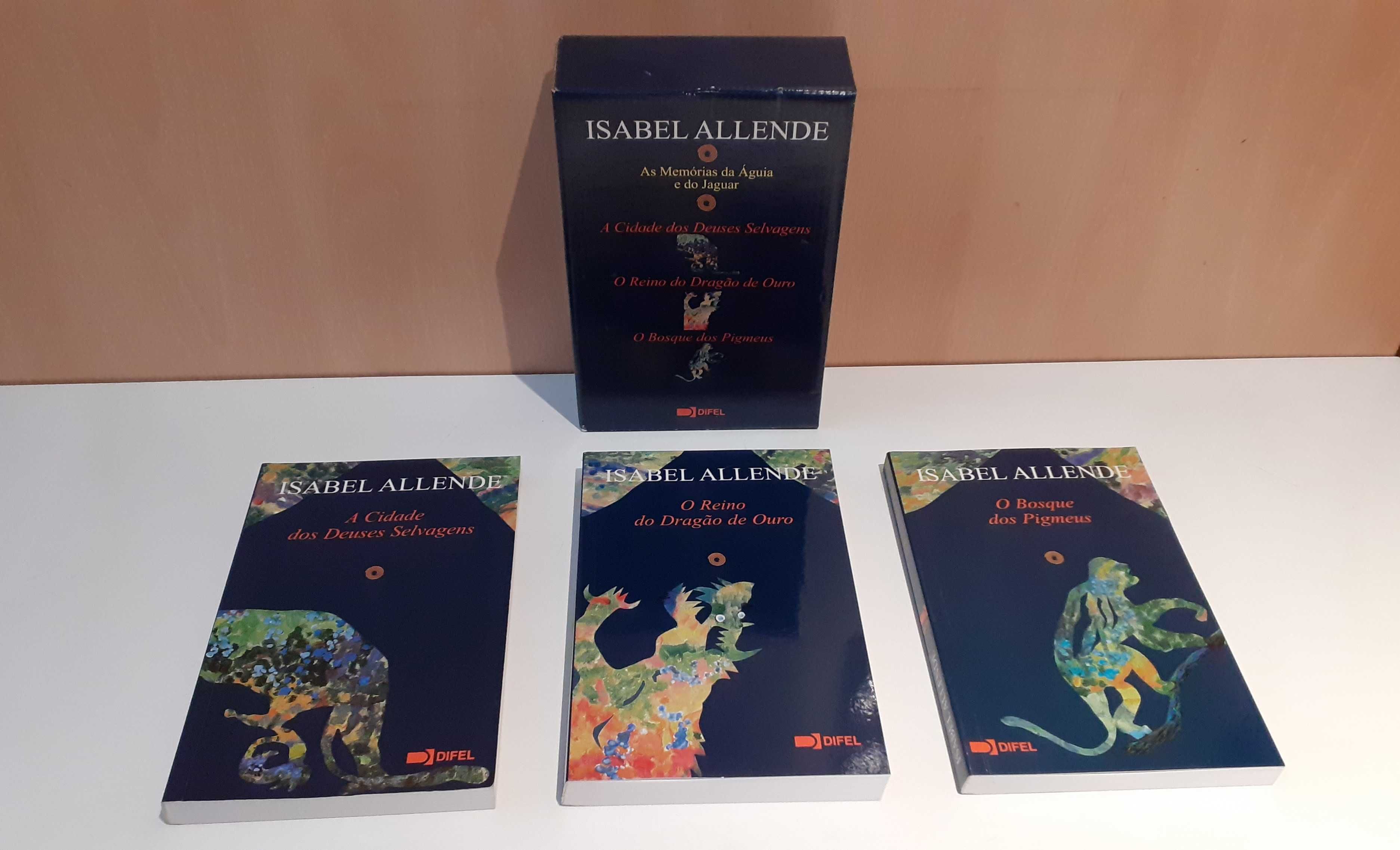 Conjunto de três livros novos de Isabel Allende com caixa arquivadora