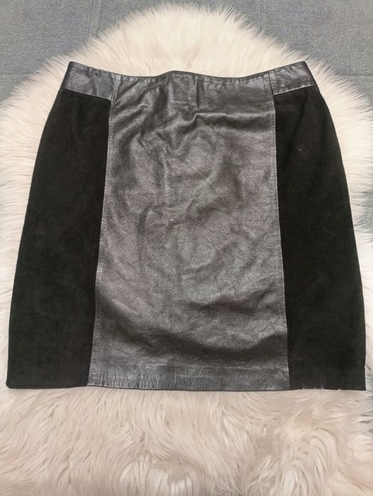 Spódnica czarna zamszowa skórzana barania kozia XL promod
