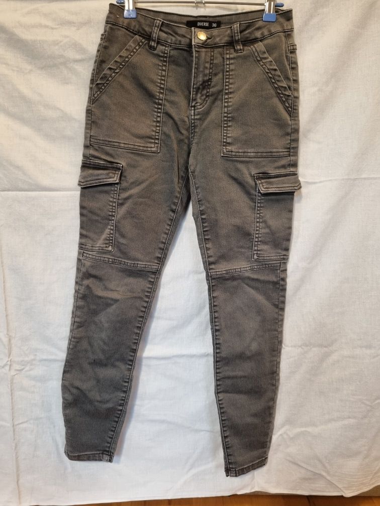 szare dżinsowe spodnie slim/skinny DIVERSE rozm 36 - middle rise