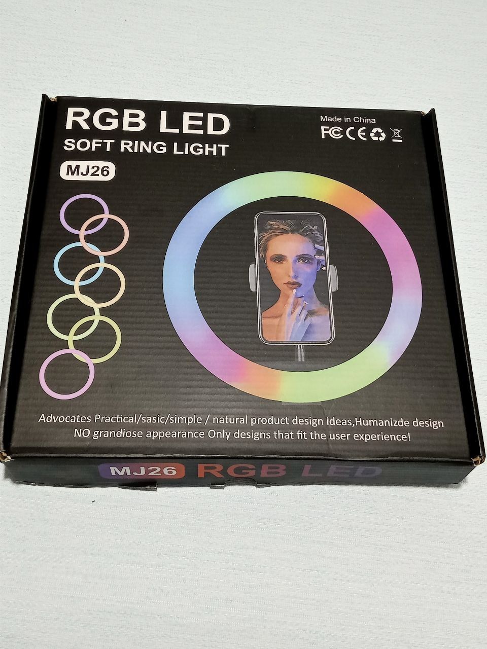 Разноцветная кольцевая LED лампа 26 см с держателем для смартфона MJ26