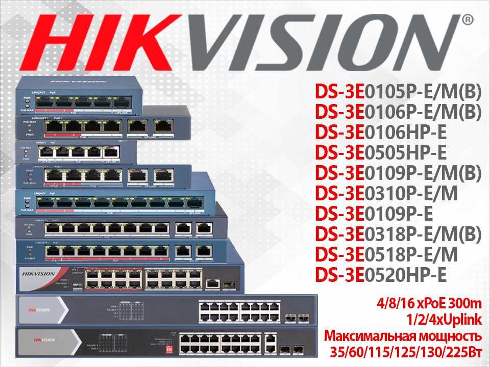 PoE-коммутатор 4/8/16 порта Hikvision DS-3E0106HP-E/M(B) 505 310 18