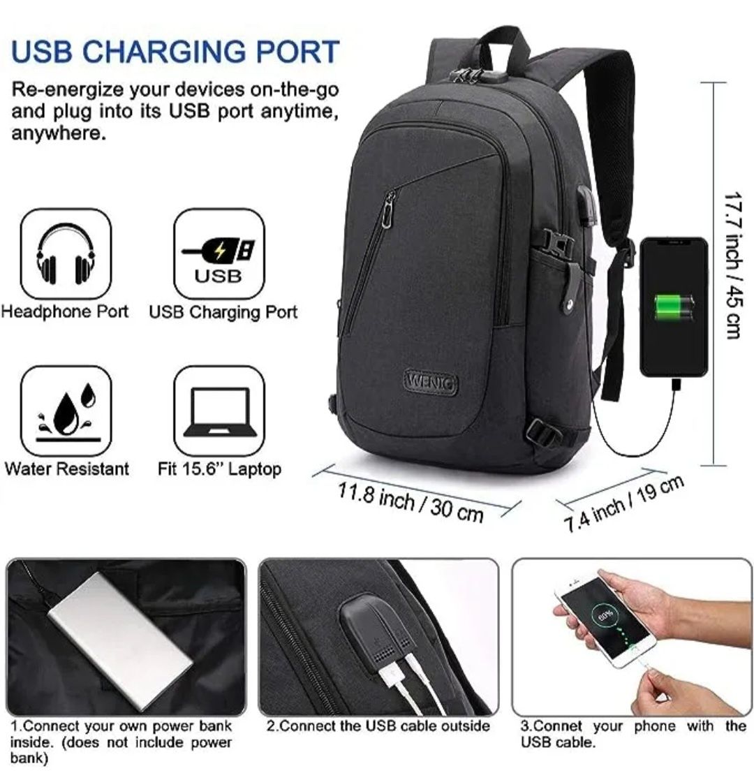 WENIG Plecak na laptopa 15,6 cala z blokadą i portem USB