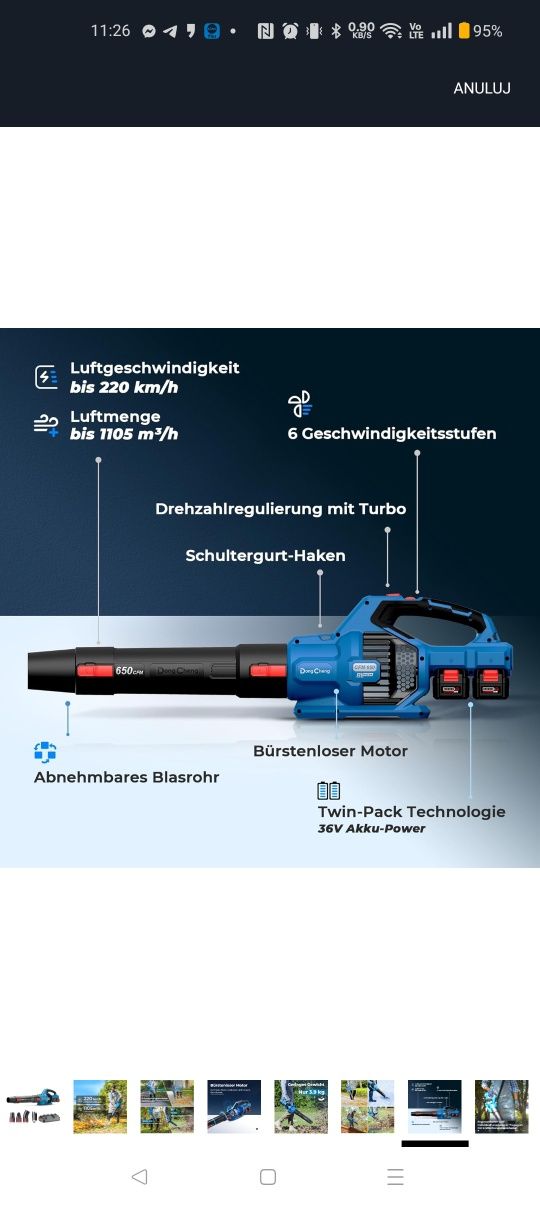 DongCheng akumulatorowa dmuchawa do liści 2 x 18 V turbina