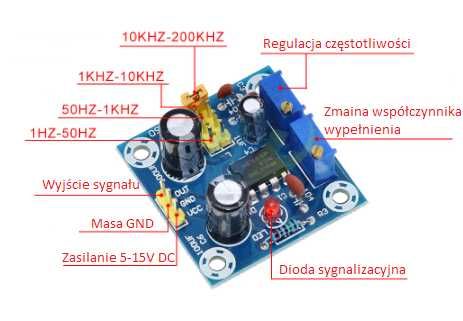 Moduł generatora częstotliwości, sygnału prostokątnego NE555 Arduino