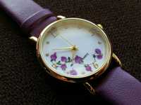 zegarek #NOWY# damski kwarcowy na rękę/ JG/ róże/ fioletowy/ wskazówki