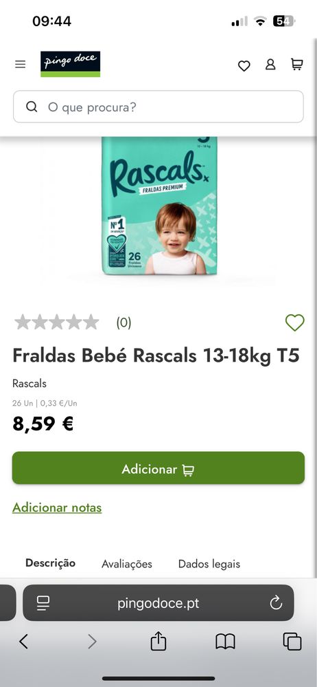 Fraldas marca rascal- tamanho 5