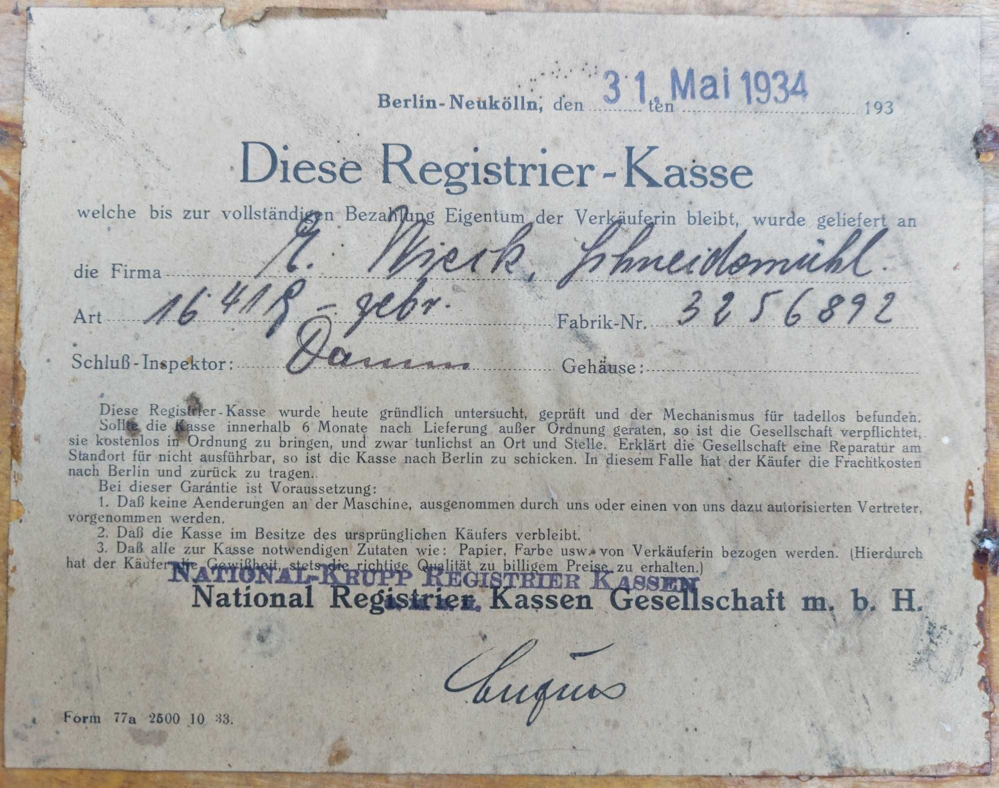 Kasa sklepowa National - Krupp BERLIN 1934