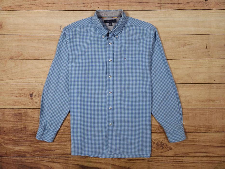 TOMMY HILFIGER Koszula w Kratkę Męska Niebieska Logowana r. L