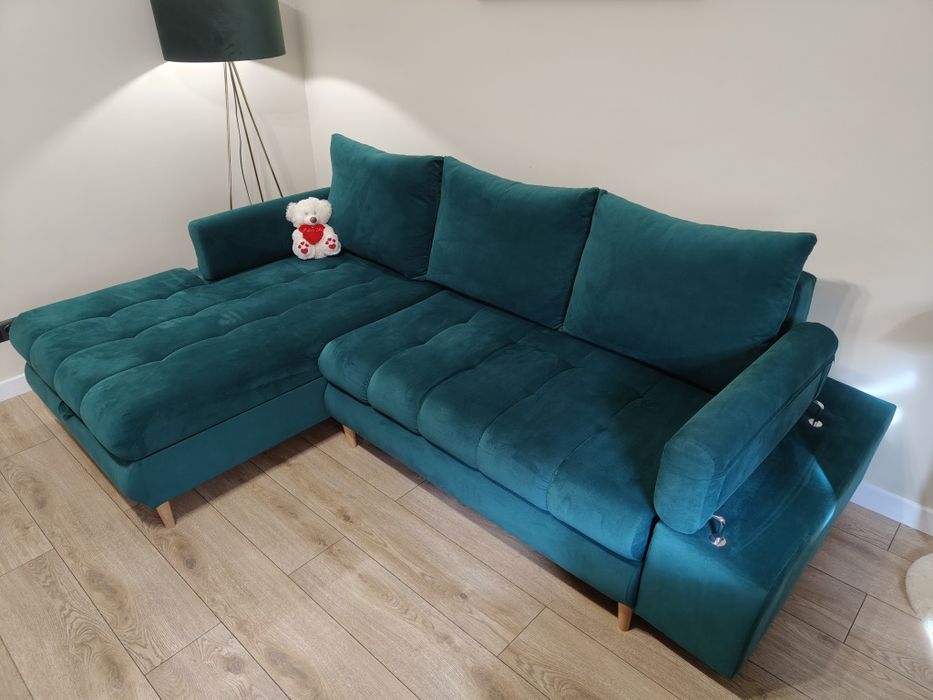 Narożnik z funkcją spania zielony