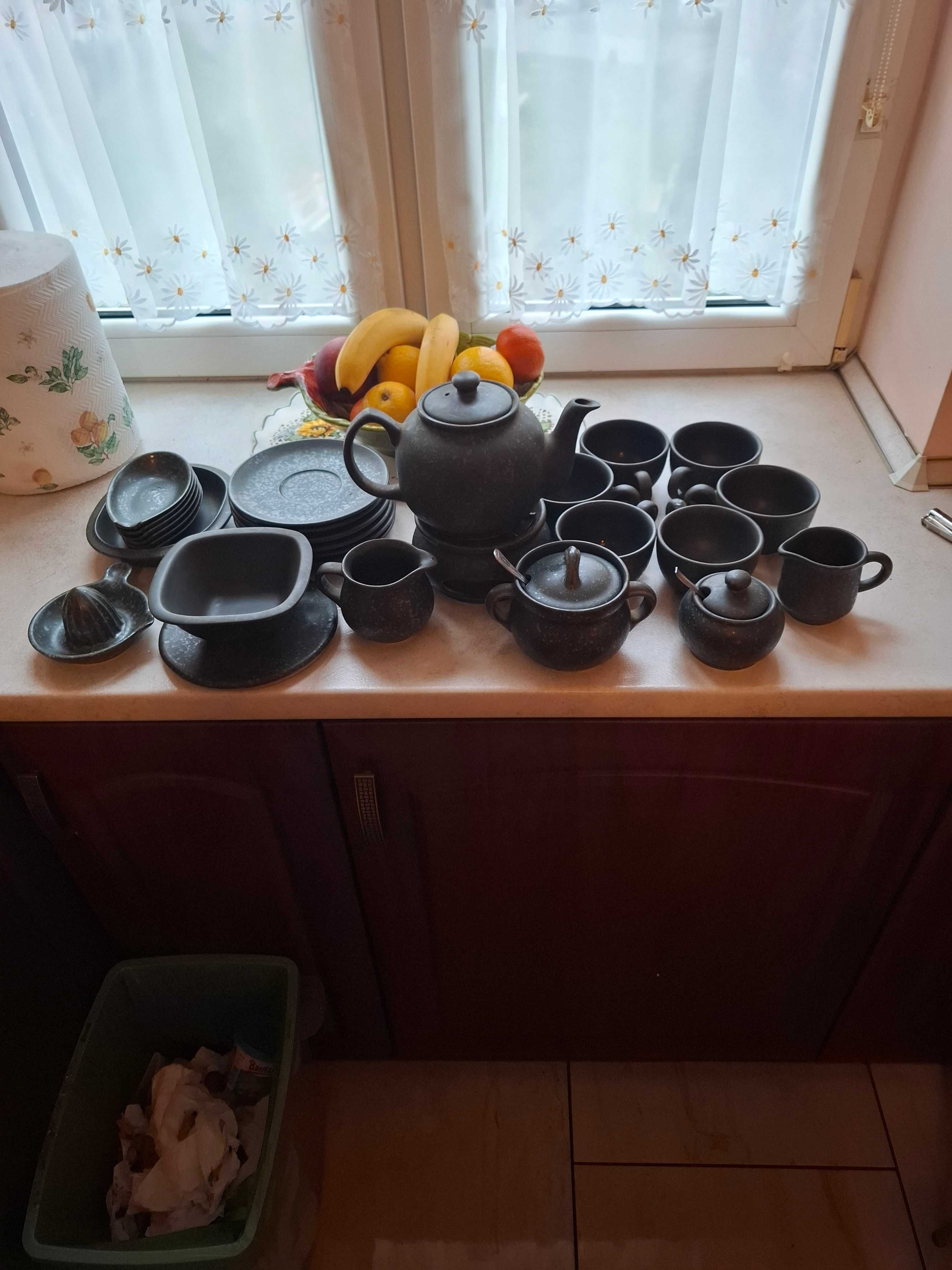 Zestaw do parzenia herbaty 28 elementów . Kamionka Bolesławiec.