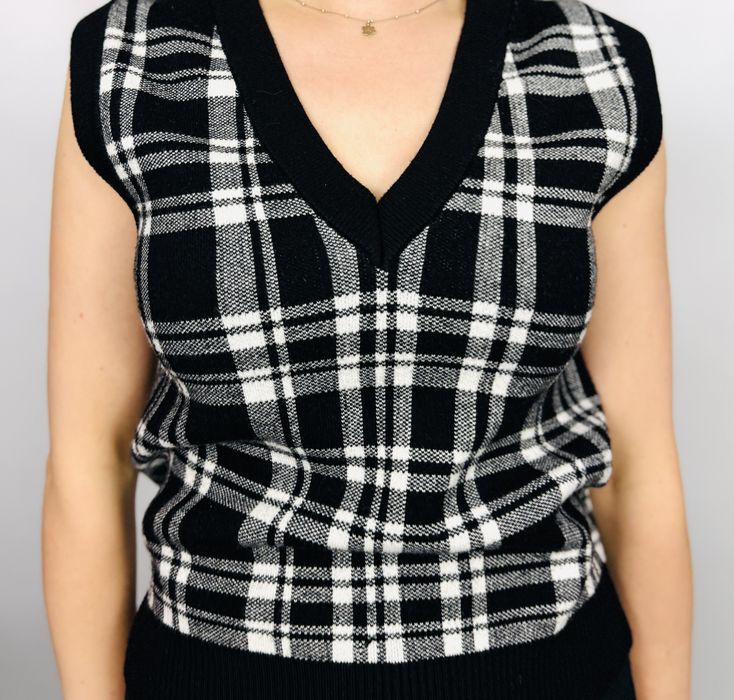 Sweterkowa kamizelka w kratę XS 34 Primark