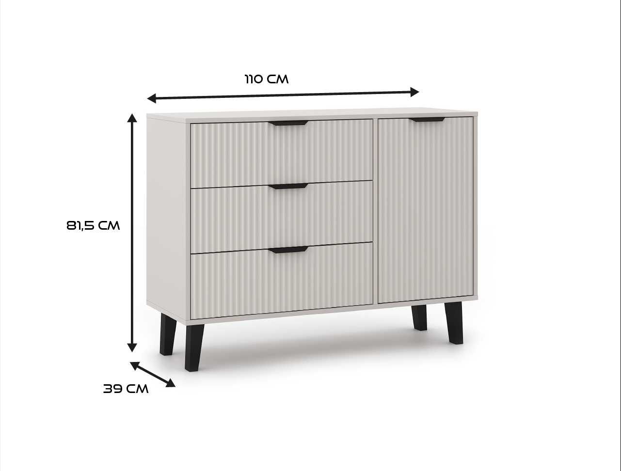 Komoda SCANDI 1D3S SLIM Szafka Do Salonu Ryflowany Front RÓŻNE KOLORY