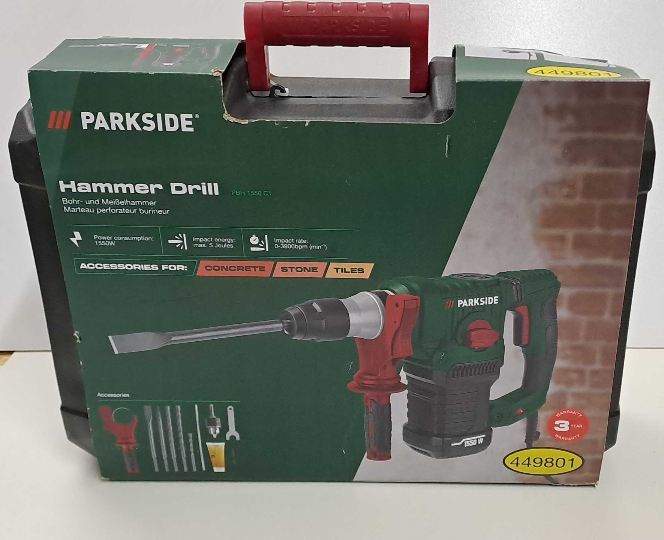 Młotowiertarka udarowa PARKSIDE SDS Plus, 5J, 1550 W, młot, wiertarka