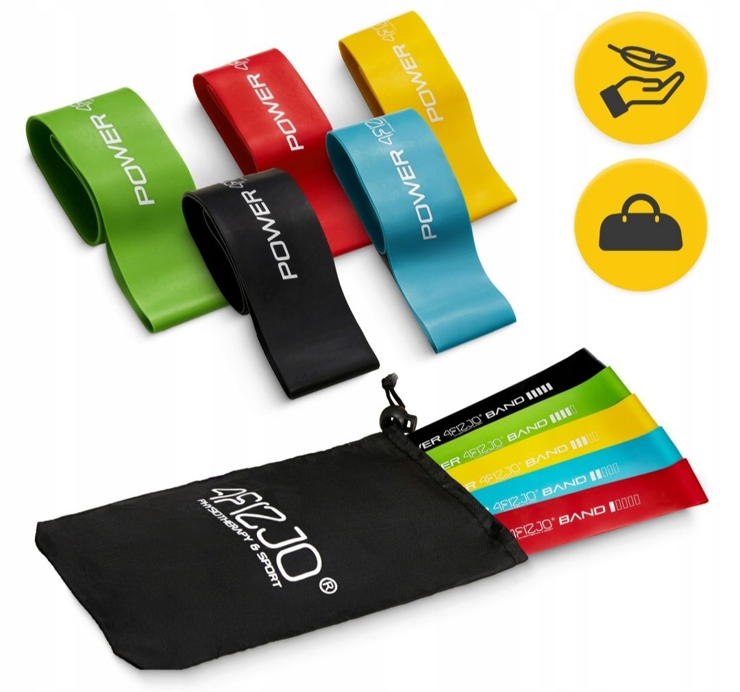 Zestaw 5 gum do ćwiczeń MINI POWER BAND 4FIZJO krótkich oporowych