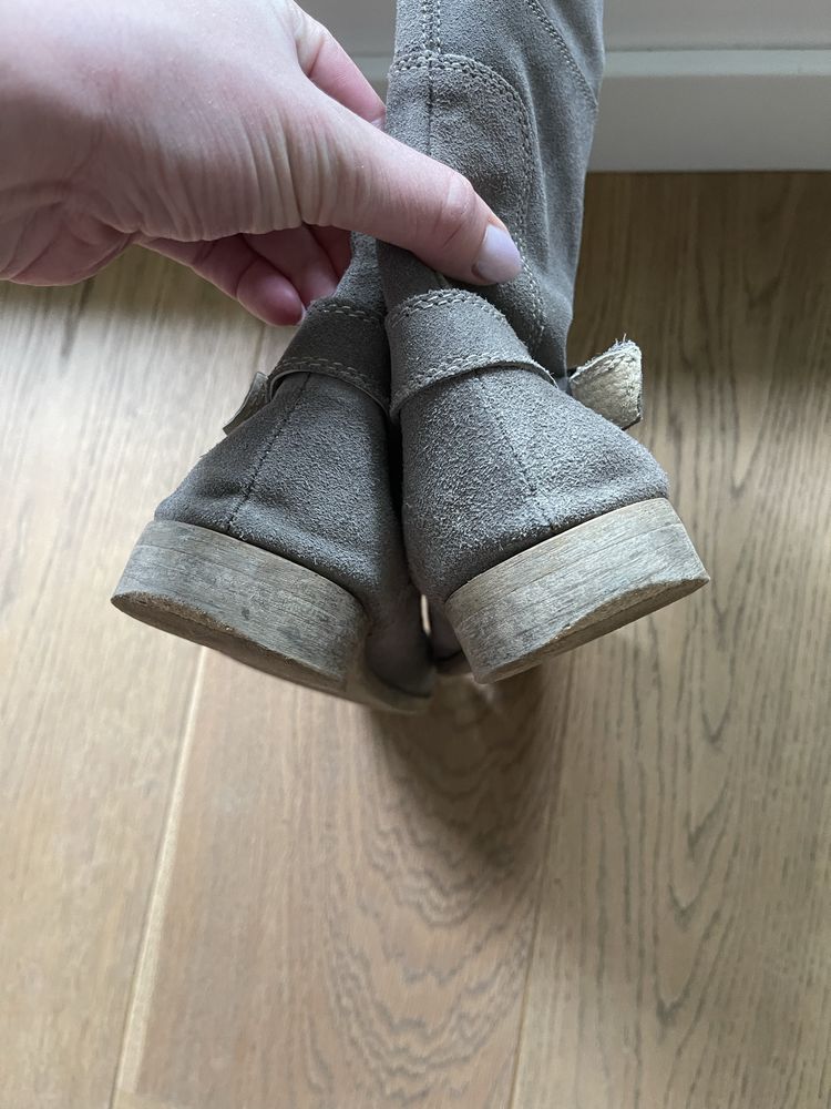 Skórzane zamszowe szare botki 39 / 40 25,5 cm