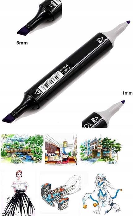 marker alkoholowy dwustronny zestaw 60szt