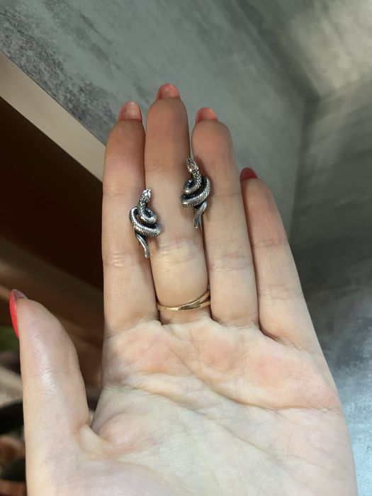 Сережки срібні, срібло, сережки змійки, змія