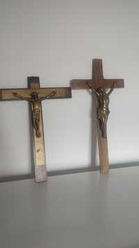 Krzyże drewne , krucyfiks mosiężny