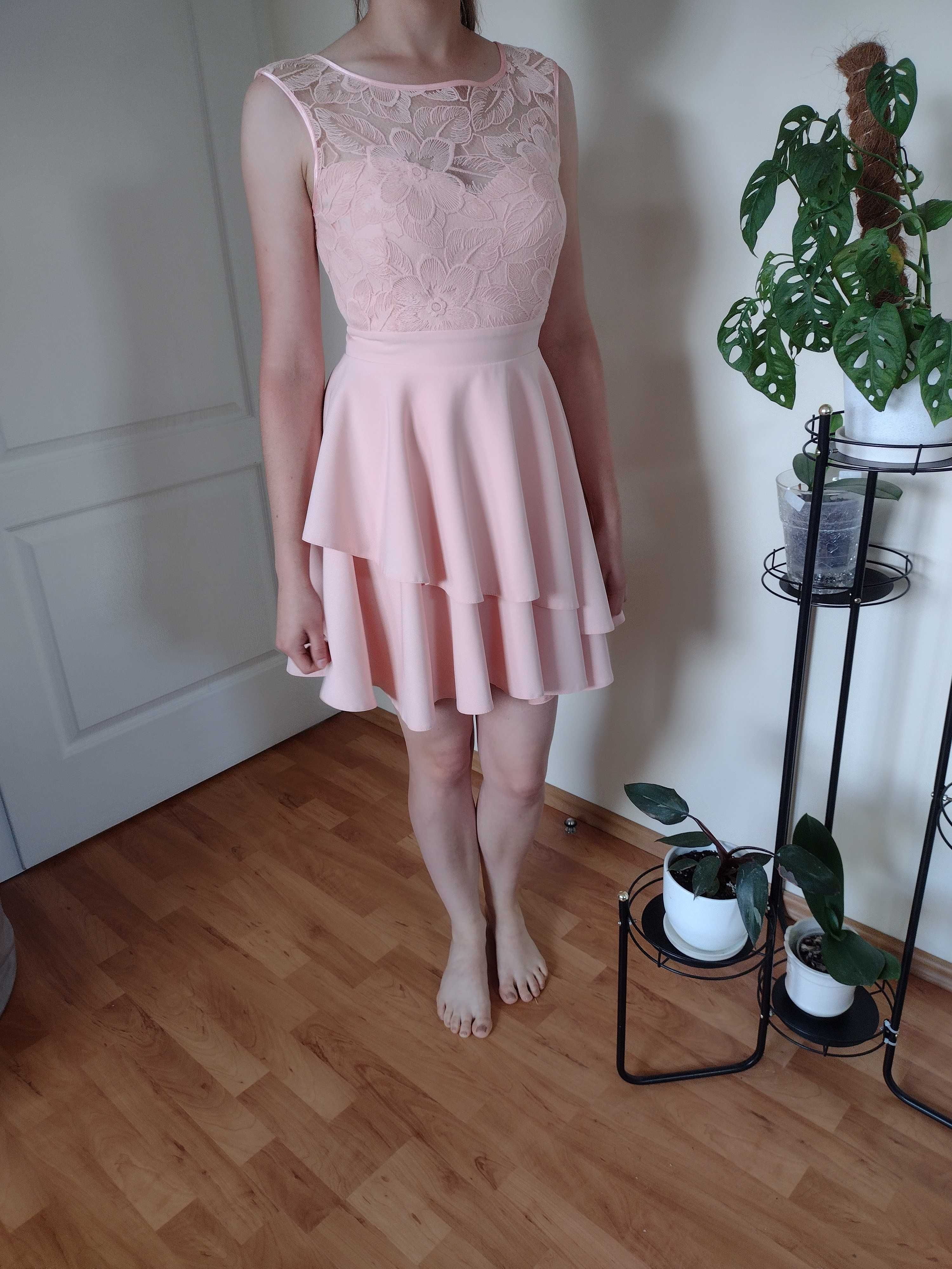 Sukienka różowa koronka 36 S