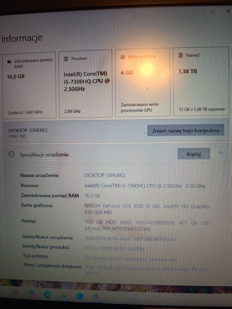 Laptop msi GV62 7RD