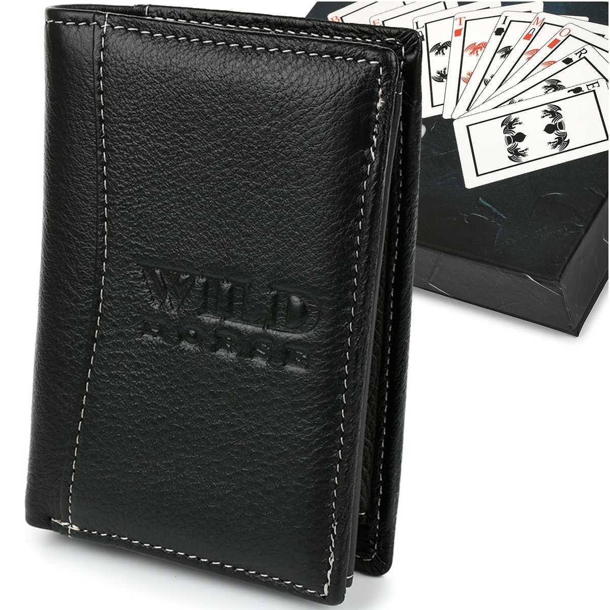 Czarny duży portfel męski, pionowy skórzanyRFiD Wild Horse G74