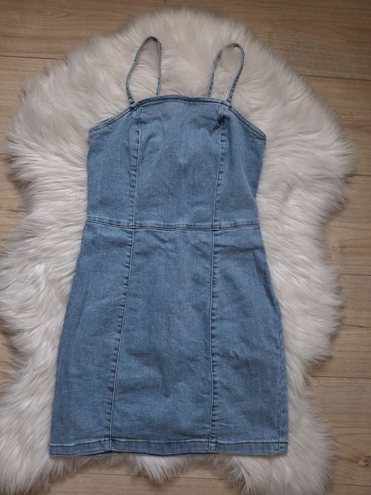 Dzinsowa sukienka na ramiączka dopasowana 36 s krótka