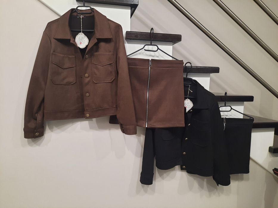 Wysokogatunkowy komplet zamszowy zestaw bluza marynarka i spódniczka