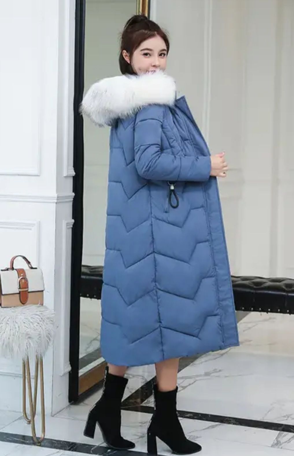 Nowy Płaszcz pikowany płaszczyk zimowy z kapturem 40-42 niebieski